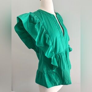 KASIA ~ NEW GREEN RUFFLE FLUTTER TOP SIZE SMALL